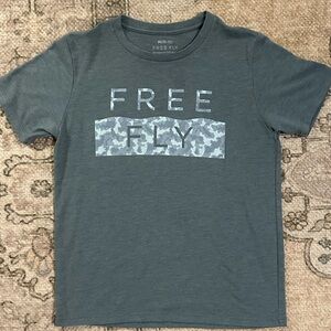 Free Fly Apparel Slate Gray Short-Sleeve Logo Tee with Camouflage Accent